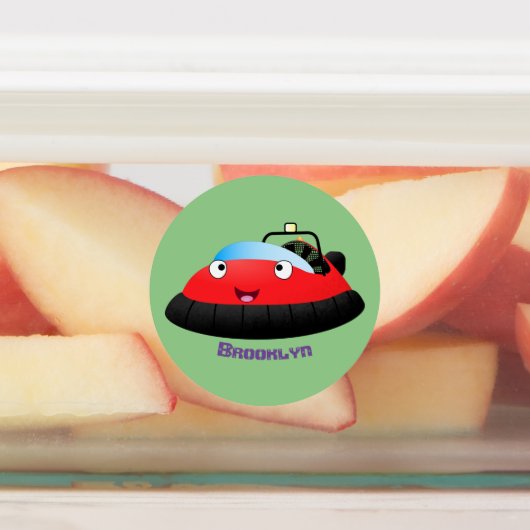 Cute red happy hovercraft cartoon labels (Aangebracht)