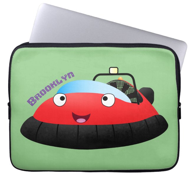 Cute red happy hovercraft cartoon laptop sleeve (Voorkant)