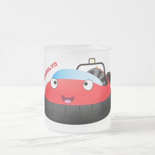 Cute red happy hovercraft cartoon matglas koffiemok (Center)