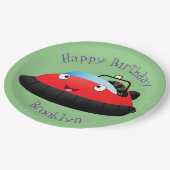 Cute red happy hovercraft cartoon papieren bordje (Gekanteld)