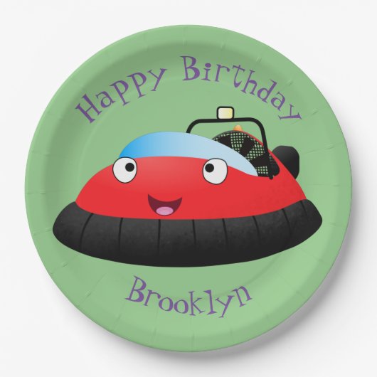 Cute red happy hovercraft cartoon papieren bordje (Voorkant)