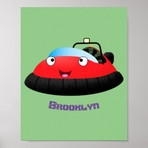 Cute red happy hovercraft cartoon poster