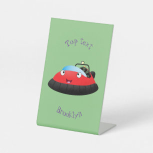 Cute red happy hovercraft cartoon reclamebord met voetstuk