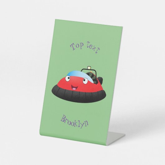 Cute red happy hovercraft cartoon reclamebord met voetstuk (Voorkant)
