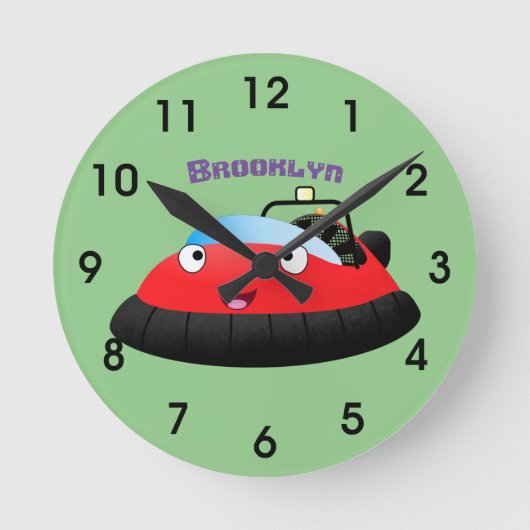 Cute red happy hovercraft cartoon ronde klok (Voorkant)