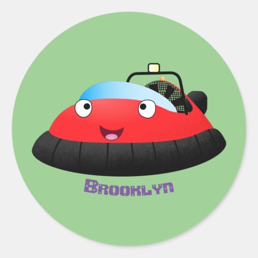 Cute red happy hovercraft cartoon ronde sticker (Voorkant)