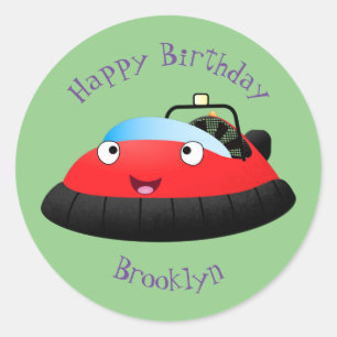 Cute red happy hovercraft cartoon ronde sticker