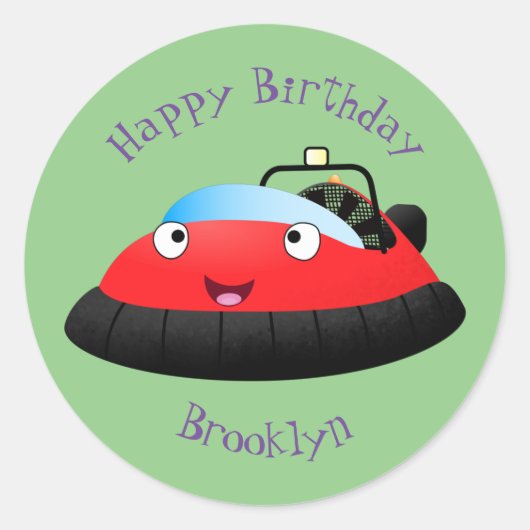 Cute red happy hovercraft cartoon ronde sticker (Voorkant)