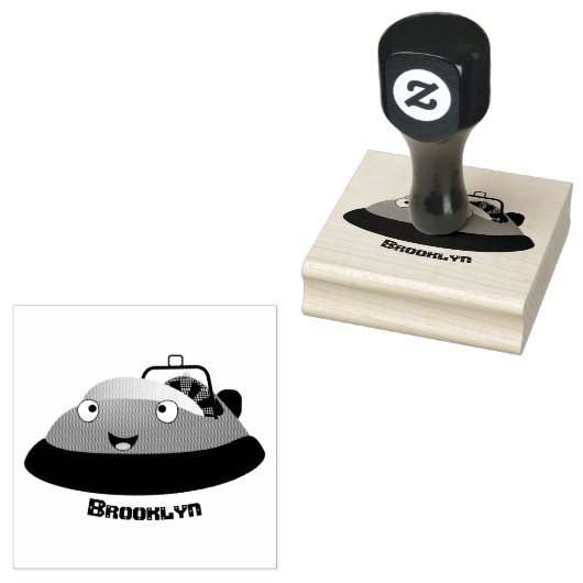 Cute red happy hovercraft cartoon rubberstempel (Gestempeld)