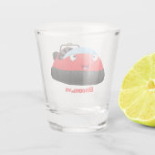 Cute red happy hovercraft cartoon shot glas (Achterkant)