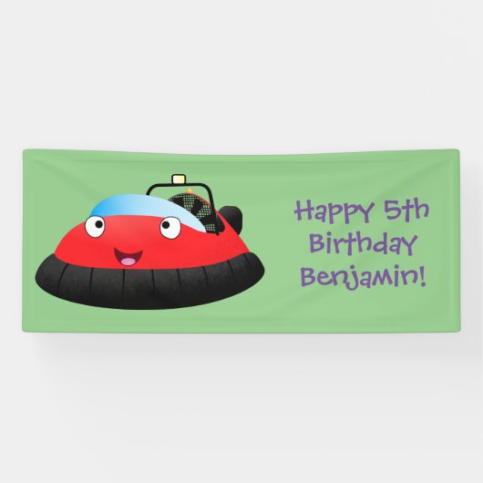 Cute red happy hovercraft cartoon spandoek (Horizontaal)
