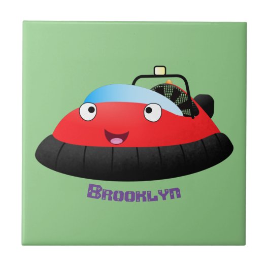 Cute red happy hovercraft cartoon tegeltje (Voorkant)
