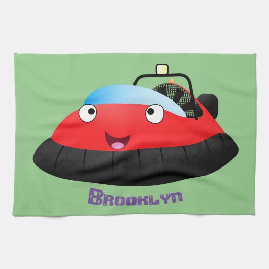 Cute red happy hovercraft cartoon theedoek (Horizontaal)