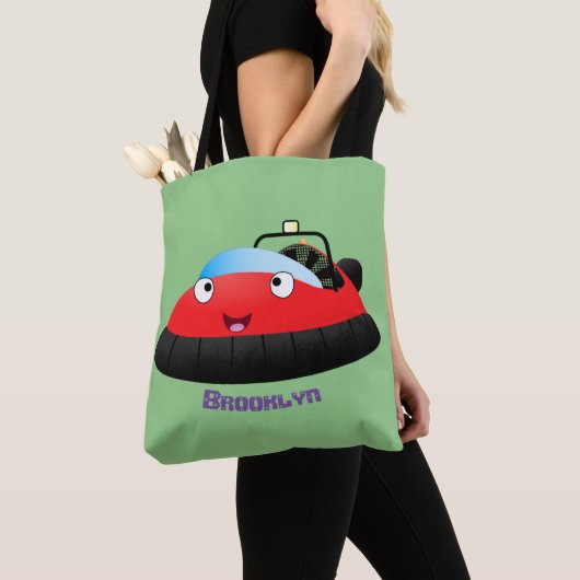 Cute red happy hovercraft cartoon tote bag (Dichtbij)
