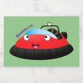 Cute red happy hovercraft cartoon voedselcontainer etiket (Enkel label)