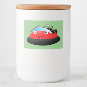 Cute red happy hovercraft cartoon voedselcontainer etiket