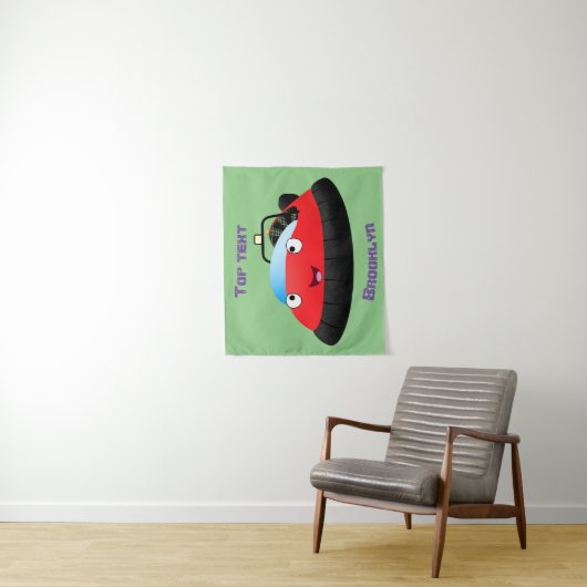 Cute red happy hovercraft cartoon wandkleed (In situ)