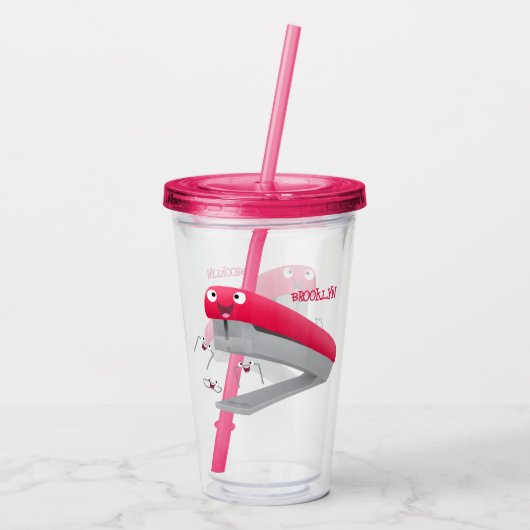 Cute red happy stapler cartoon acryl drinkbeker (Achterkant)