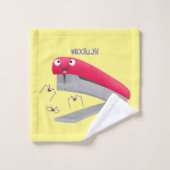 Cute red happy stapler cartoon bad handdoek (Wasdoekje)