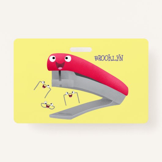 Cute red happy stapler cartoon badge (Voorkant)