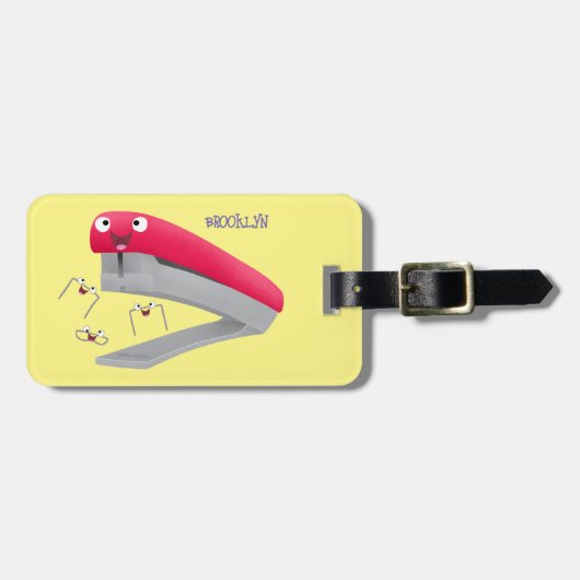 Cute red happy stapler cartoon bagagelabel (Voorkant horizontaal)