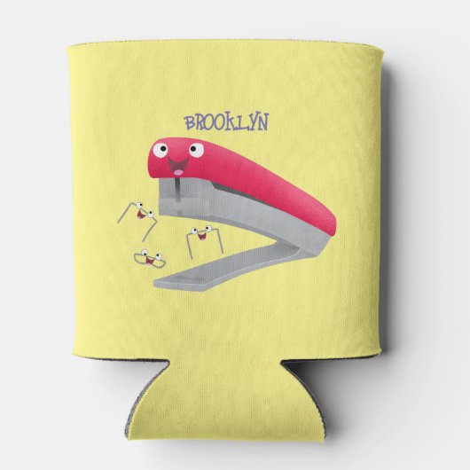 Cute red happy stapler cartoon blikjeskoeler (Achterkant)