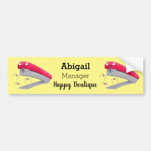 Cute red happy stapler cartoon bumpersticker (Voorkant)