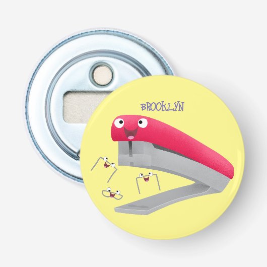 Cute red happy stapler cartoon button flesopener (Voorkant)