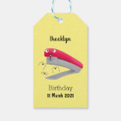 Cute red happy stapler cartoon cadeaulabel (Achterkant)