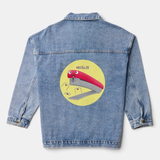 Cute red happy stapler cartoon denim jacket (Achterkant)