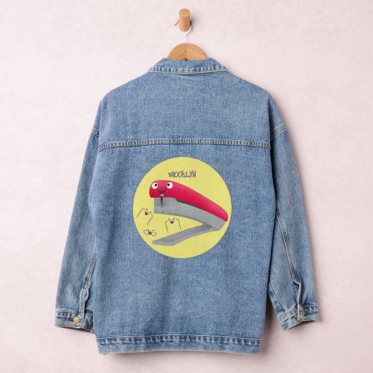 Cute red happy stapler cartoon denim jacket (Hangar)