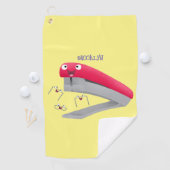 Cute red happy stapler cartoon golfhanddoek (Insitu)