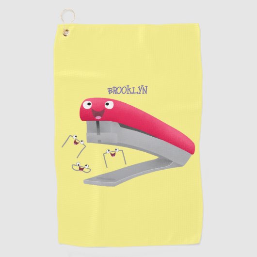 Cute red happy stapler cartoon golfhanddoek (Voorkant)
