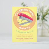 Cute red happy stapler cartoon kaart (Staand voorkant)