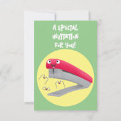 Cute red happy stapler cartoon kaart (Achterkant)