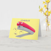 Cute red happy stapler cartoon kaart (Gele Bloem)
