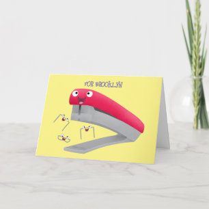 Cute red happy stapler cartoon kaart