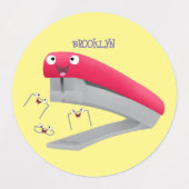 Cute red happy stapler cartoon labels (Design 2)