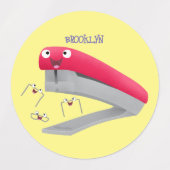 Cute red happy stapler cartoon labels (Design 1)