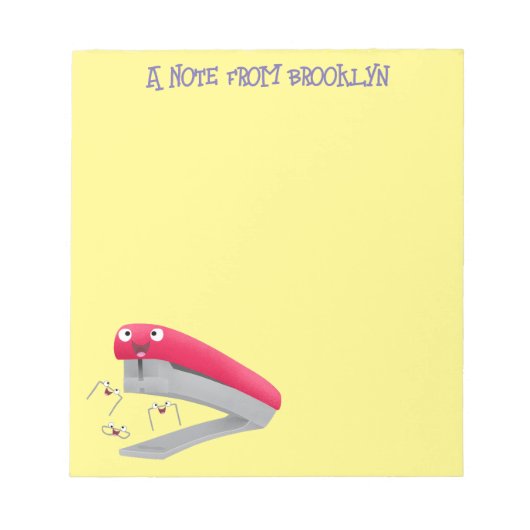 Cute red happy stapler cartoon notitieblok (Voorkant)