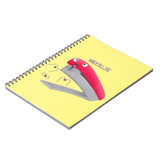 Cute red happy stapler cartoon notitieboek (Linkerzijde)