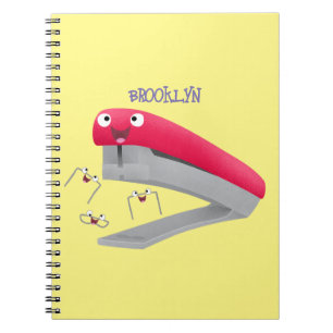 Cute red happy stapler cartoon notitieboek
