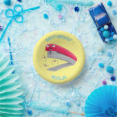 Cute red happy stapler cartoon papieren kommen (Feest)