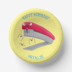 Cute red happy stapler cartoon papieren kommen