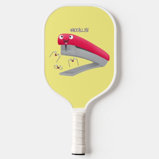 Cute red happy stapler cartoon pickleball paddle (Achterkant)