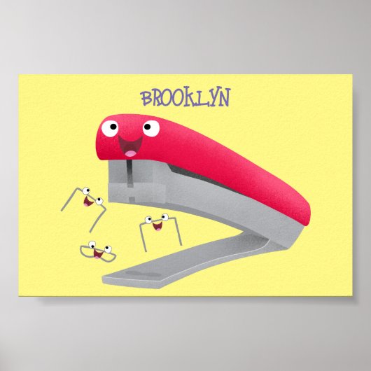 Cute red happy stapler cartoon poster (Voorkant)