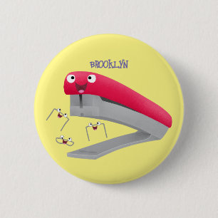 Cute red happy stapler cartoon ronde button 5,7 cm