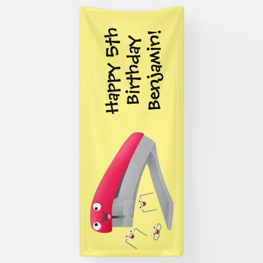 Cute red happy stapler cartoon spandoek (Verticaal)