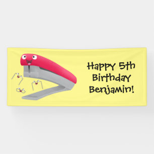 Cute red happy stapler cartoon spandoek