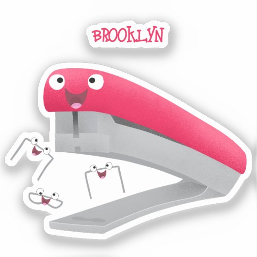 Cute red happy stapler cartoon sticker (Voorkant)